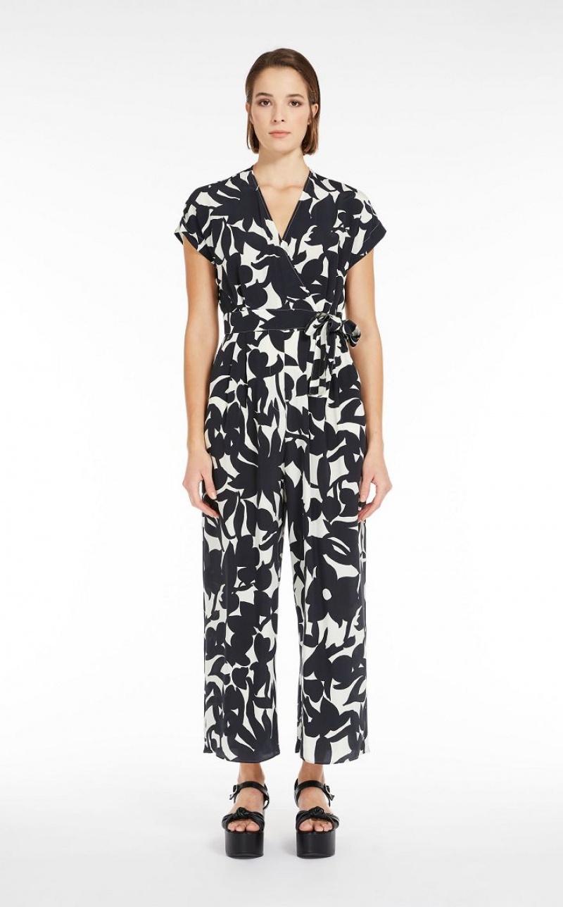 BLACK MaxMara In Printed Silk Jumpsuits | MMR593416