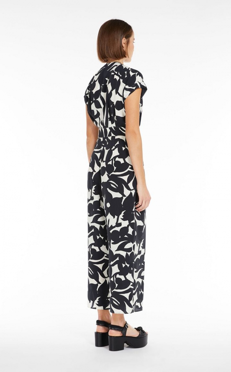 BLACK MaxMara In Printed Silk Jumpsuits | MMR593416