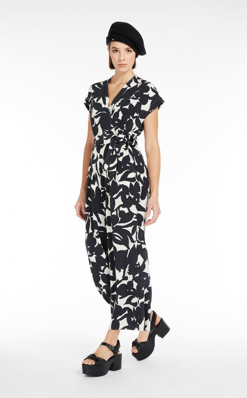 BLACK MaxMara In Printed Silk Jumpsuits | MMR593416