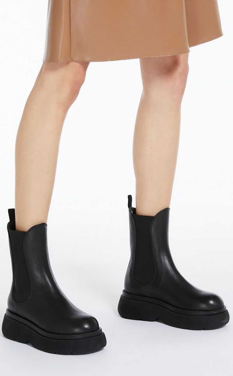 BLACK MaxMara Leather Ankle Boots | MMR594187