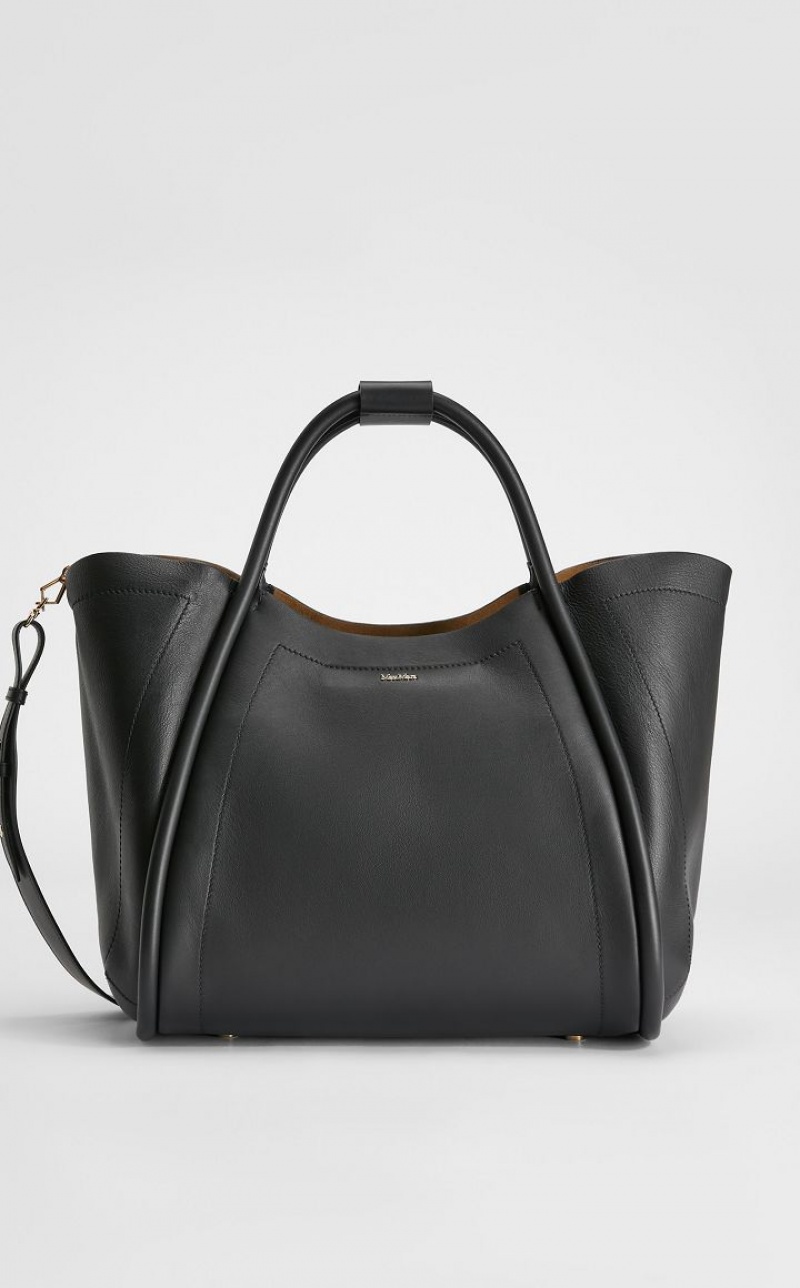 BLACK MaxMara Medium Leather Marine Marine Bag | MMR594127