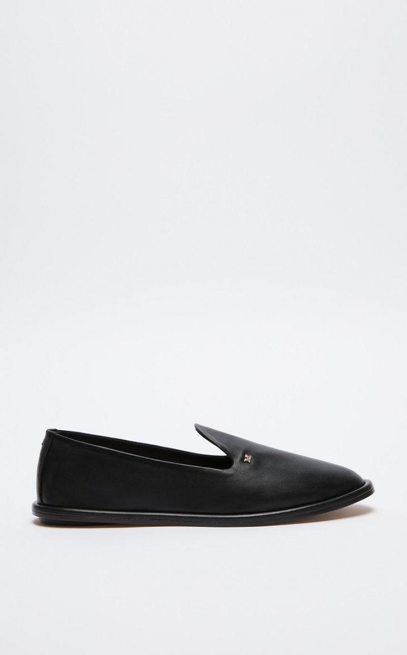 BLACK MaxMara Nappa Leather Flat Shoes | MMR594217