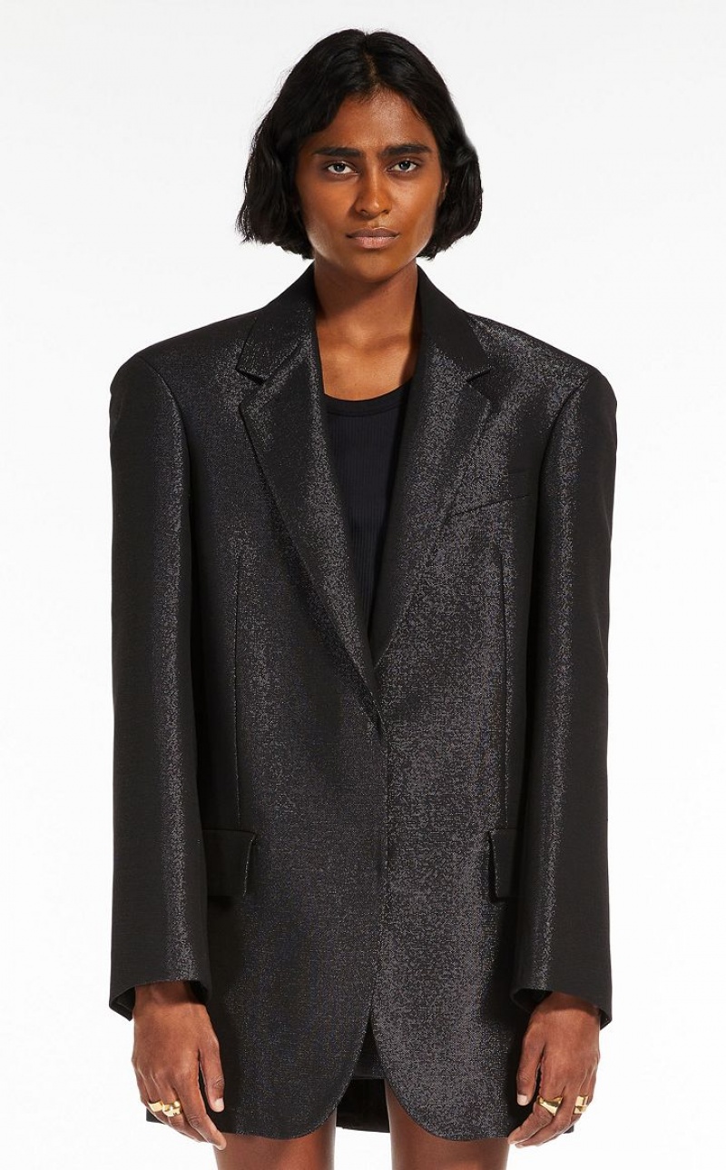 BLACK MaxMara Oversized In Metal Effect Fabric Blazers | MMR594080