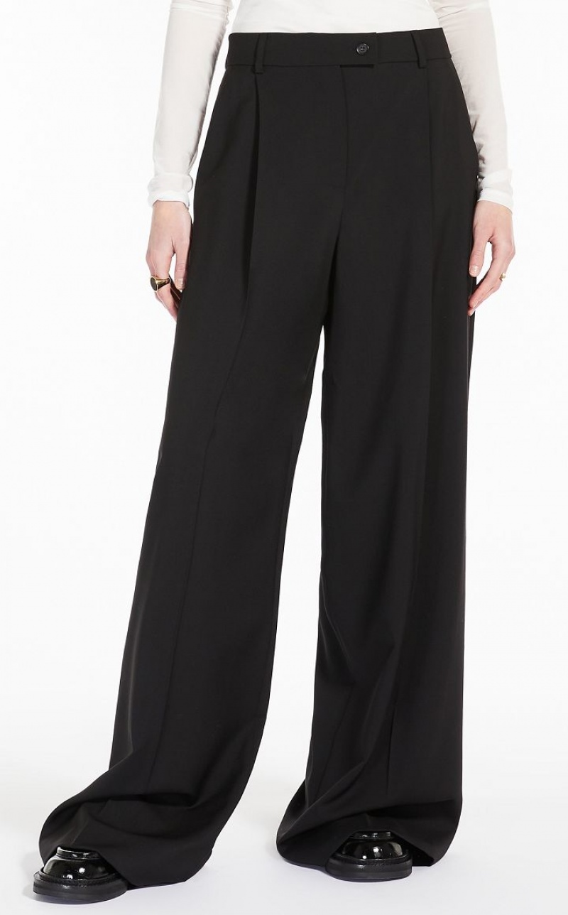 BLACK MaxMara Oversized Stretch Wool Trousers | MMR593788