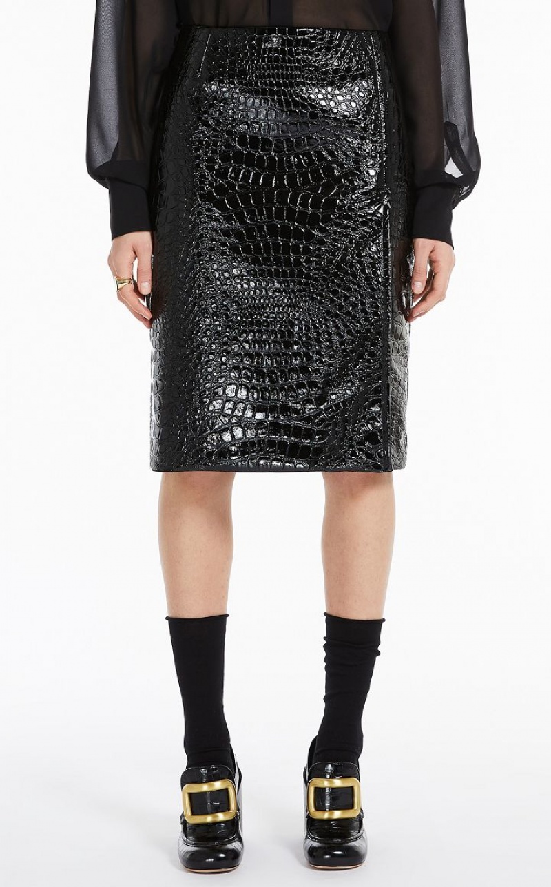 BLACK MaxMara Pencil In Crocodile-effect Vinyl Fabric Skirts | MMR593684