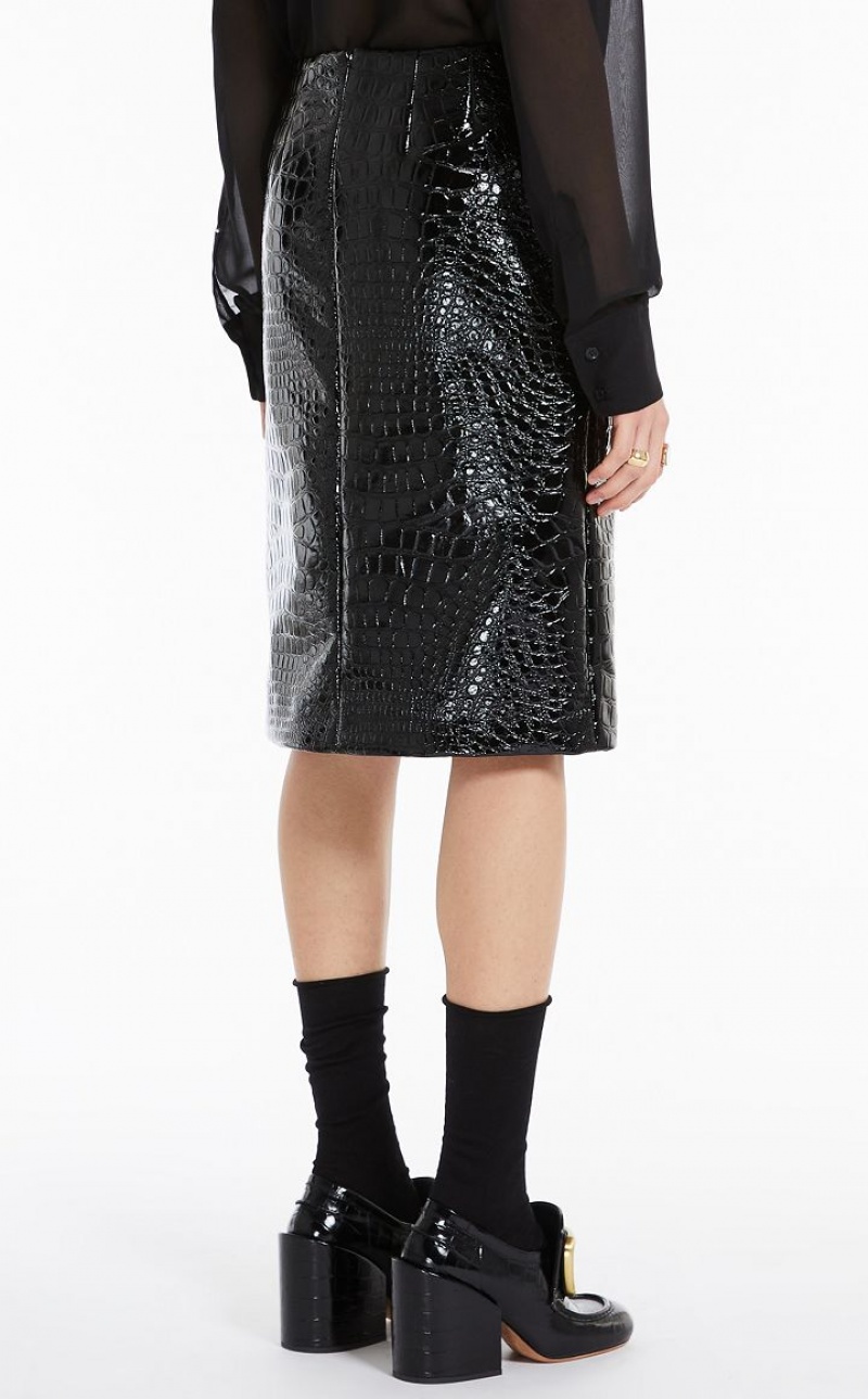 BLACK MaxMara Pencil In Crocodile-effect Vinyl Fabric Skirts | MMR593684