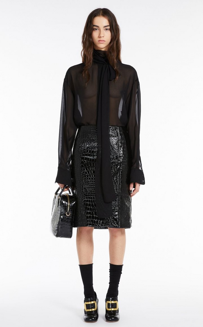 BLACK MaxMara Pencil In Crocodile-effect Vinyl Fabric Skirts | MMR593684