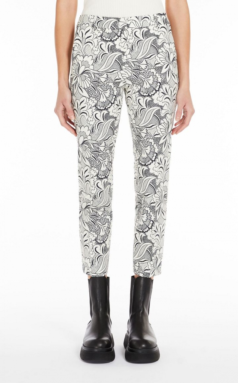 BLACK MaxMara Printed Cotton Cigarette-cut Trousers | MMR593761