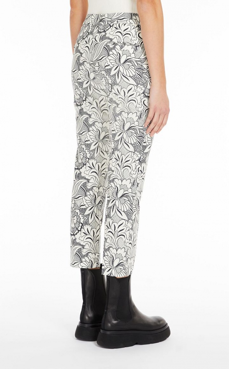 BLACK MaxMara Printed Cotton Cigarette-cut Trousers | MMR593761