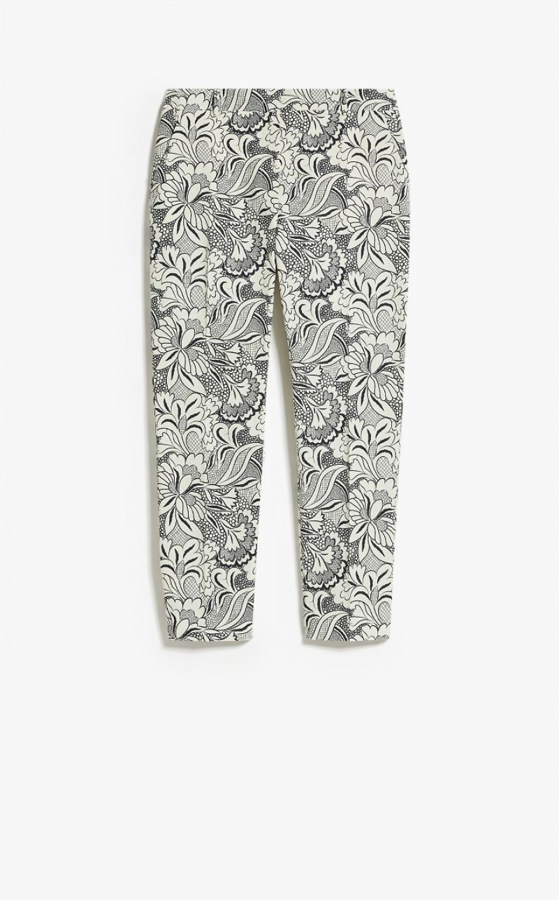 BLACK MaxMara Printed Cotton Cigarette-cut Trousers | MMR593761