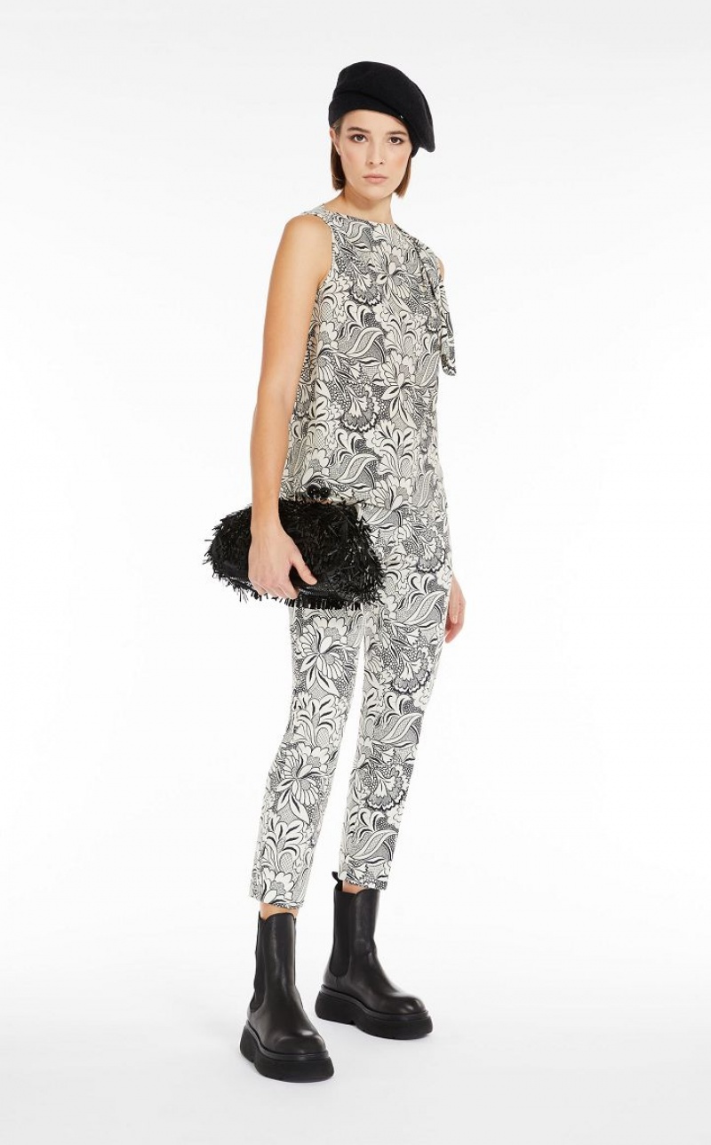 BLACK MaxMara Printed Cotton Cigarette-cut Trousers | MMR593761