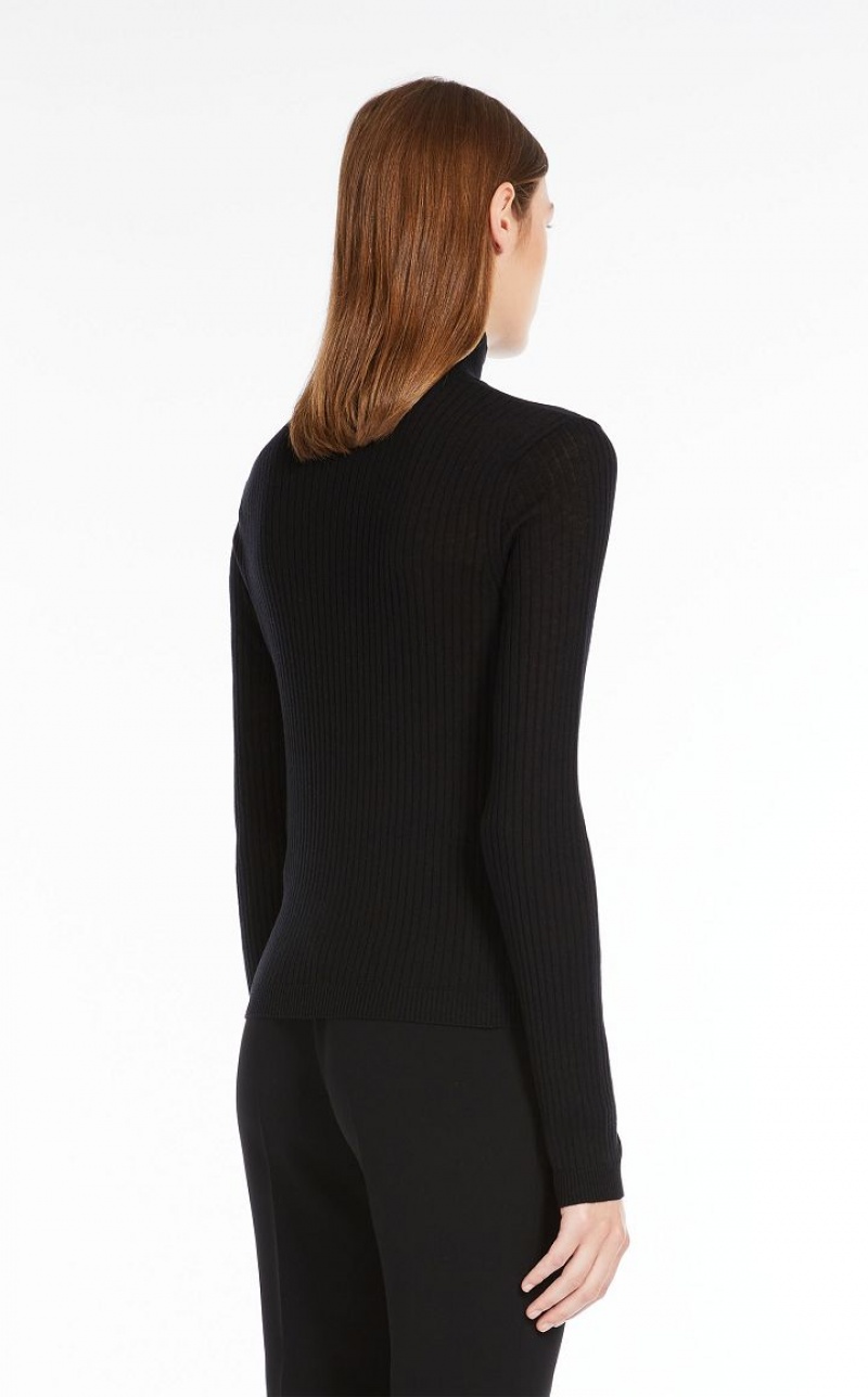 BLACK MaxMara Rib Wool And Silk Polo-neck Knitwear | MMR593466