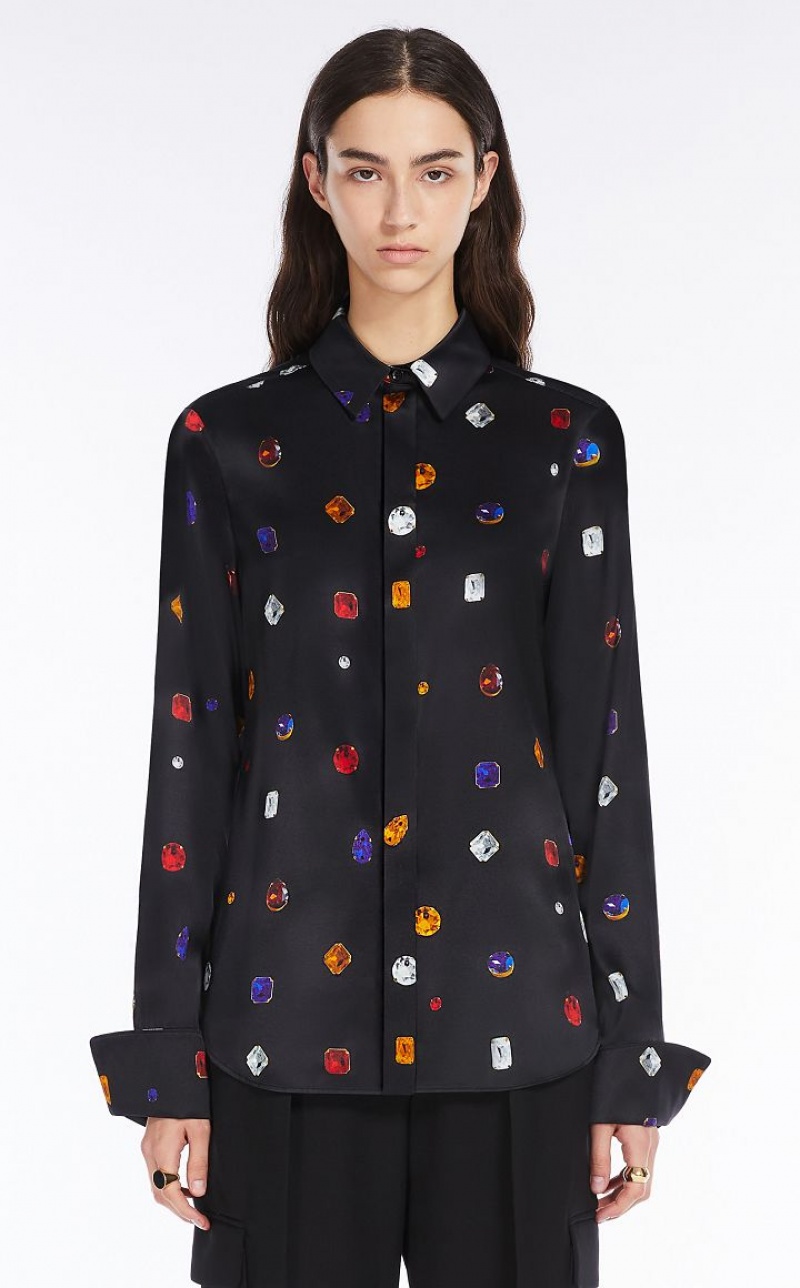 BLACK MaxMara Satin Printed With Gem Pattern Blouses | MMR593581