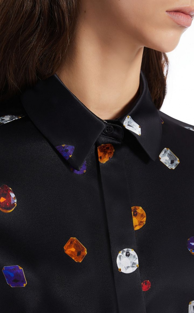 BLACK MaxMara Satin Printed With Gem Pattern Blouses | MMR593581