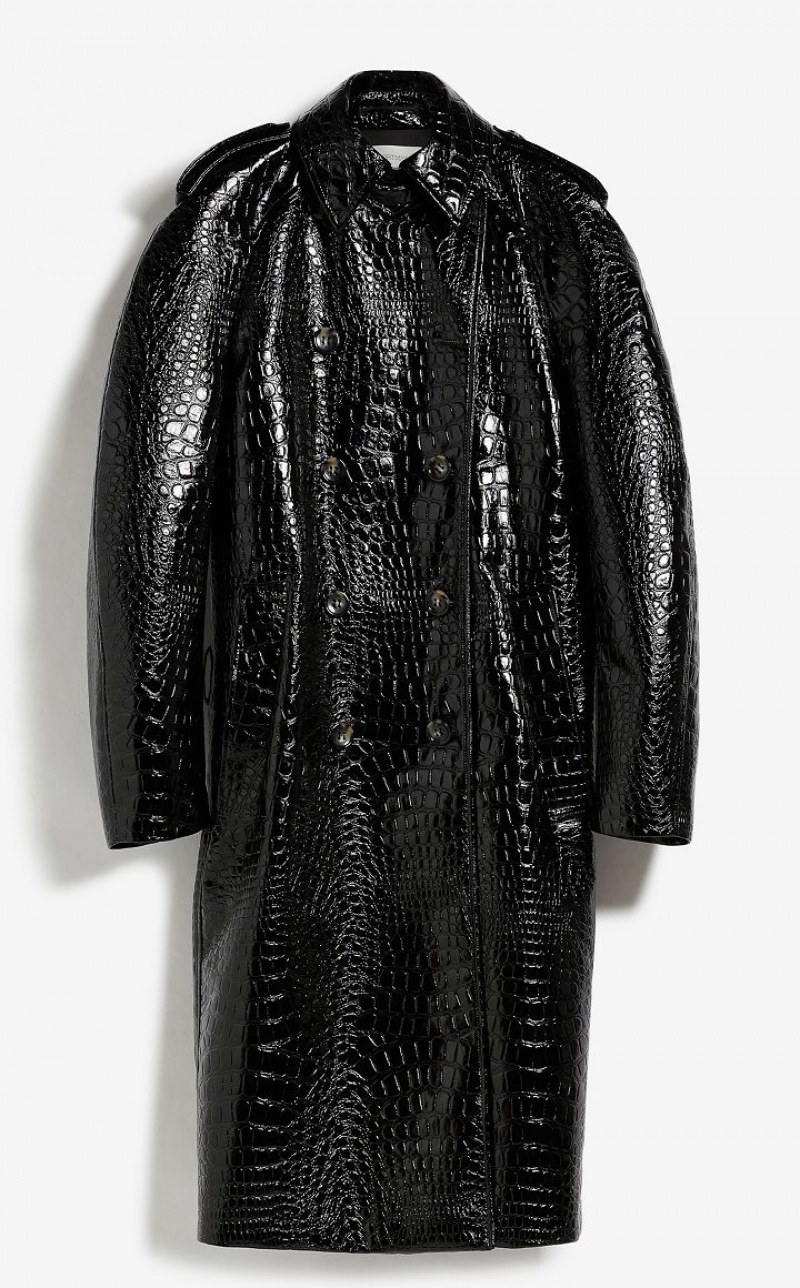 BLACK MaxMara Trench In Crocodile-effect Vinyl Fabric Coats | MMR593834