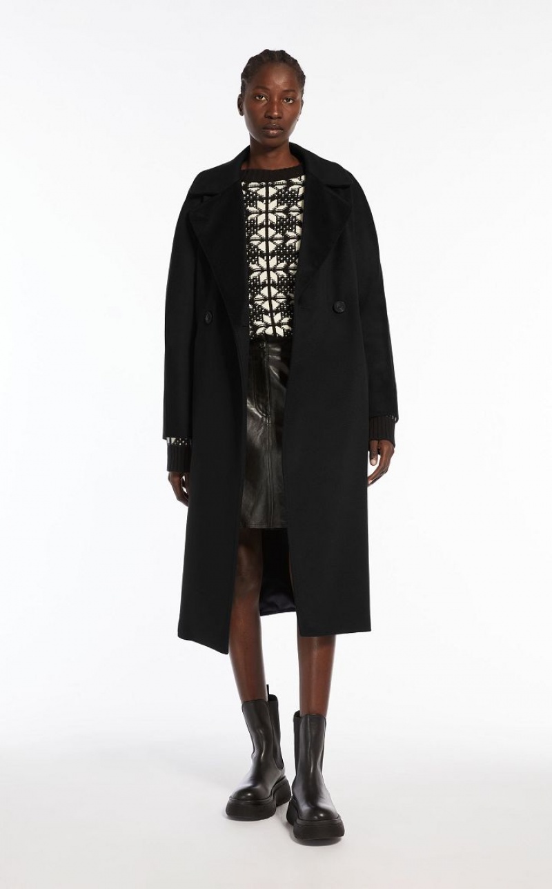 BLACK MaxMara Wool Broadcloth Coats | MMR593862