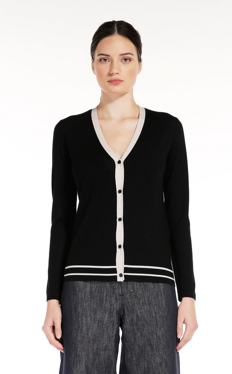 BLACK MaxMara Wool Yarn Cardigan Knitwear | MMR593446