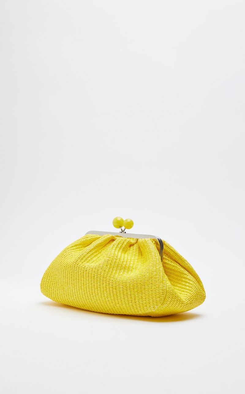 BRIGHT YELLOW MaxMara Medium Pasticcinoin Raffia Weekend Bag | MMR594144