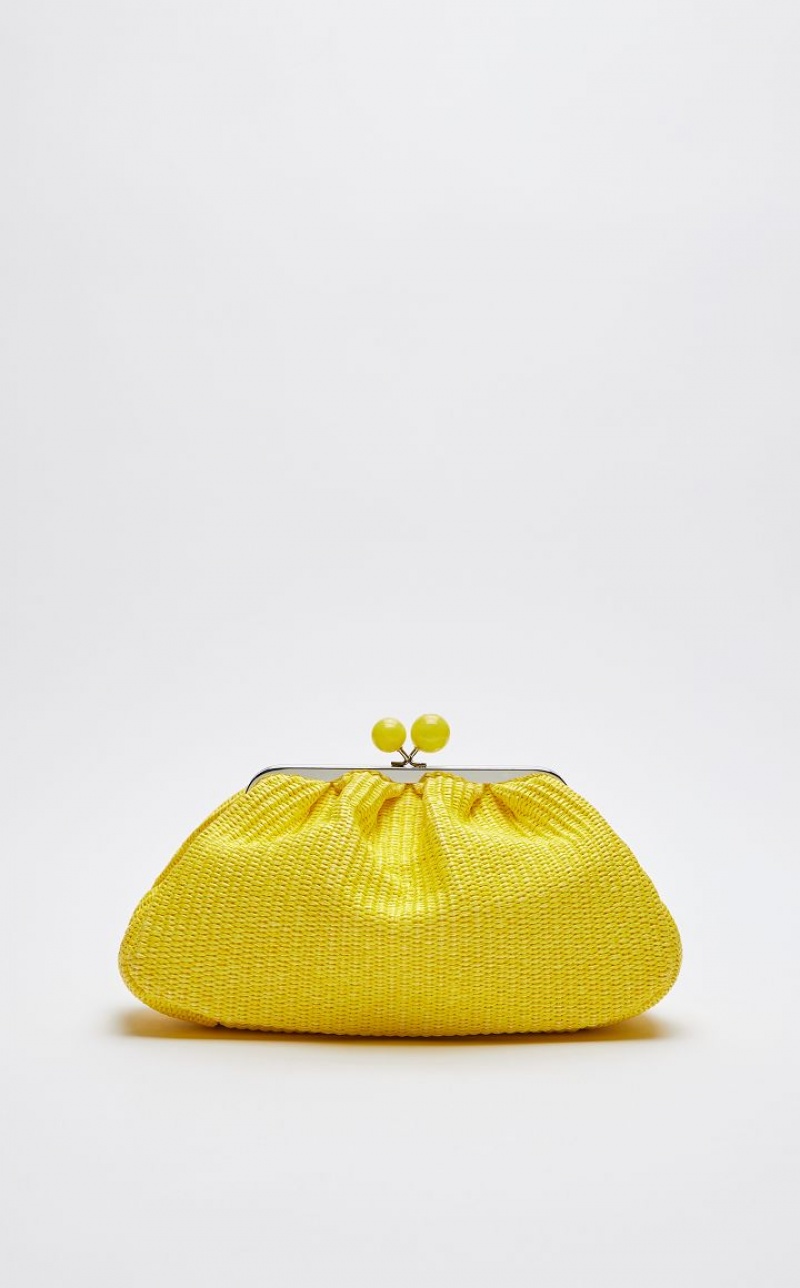 BRIGHT YELLOW MaxMara Medium Pasticcinoin Raffia Weekend Bag | MMR594144