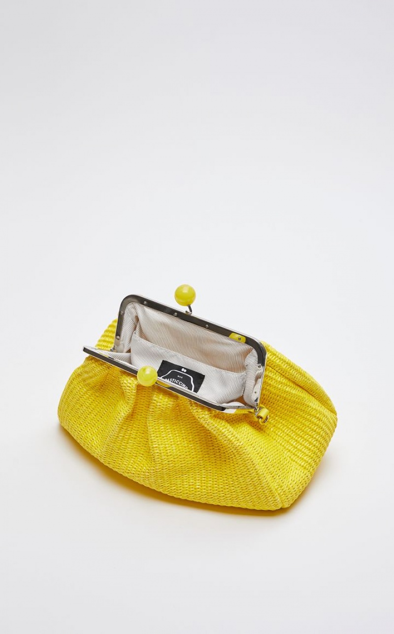 BRIGHT YELLOW MaxMara Medium Pasticcinoin Raffia Weekend Bag | MMR594144