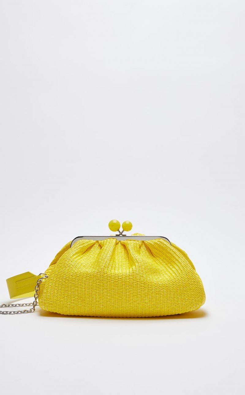 BRIGHT YELLOW MaxMara Medium Pasticcinoin Raffia Weekend Bag | MMR594144