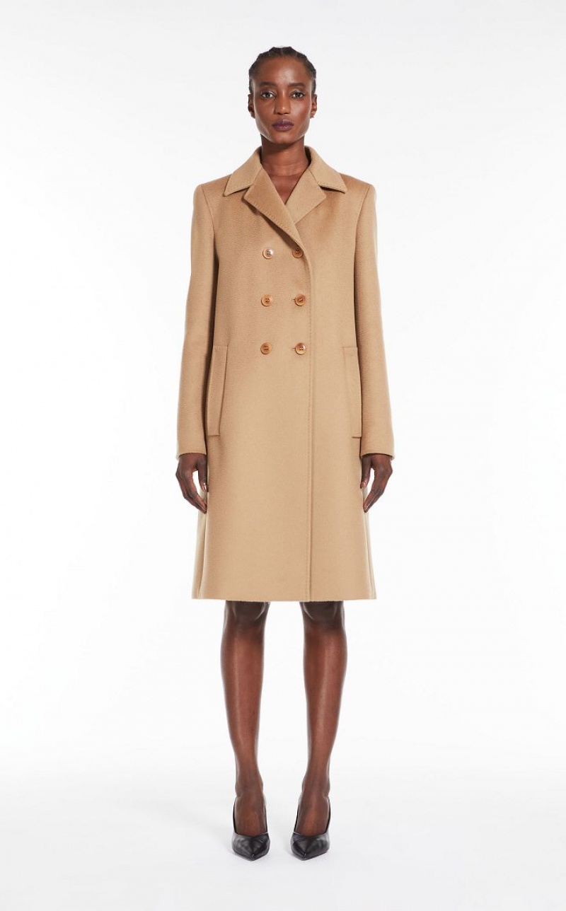 CAMEL MaxMara Double-breasted Wool Coats | MMR593850