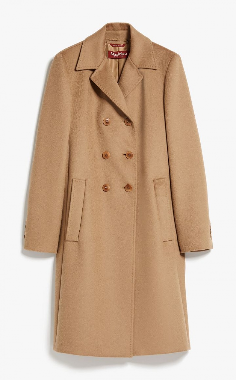 CAMEL MaxMara Double-breasted Wool Coats | MMR593850