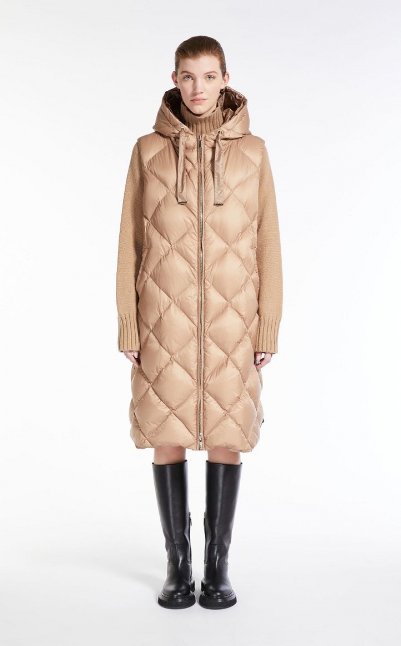 CAMEL MaxMara Gilet In Quilted Water-resistant Canvas Padded | MMR593985