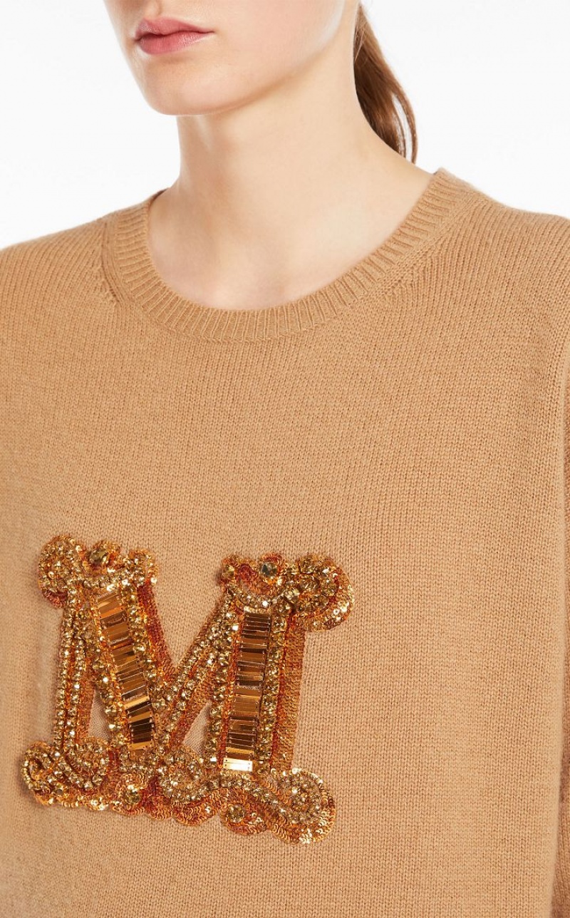 CAMEL MaxMara Jewel Embroidered Cashmere Knitwear | MMR593426