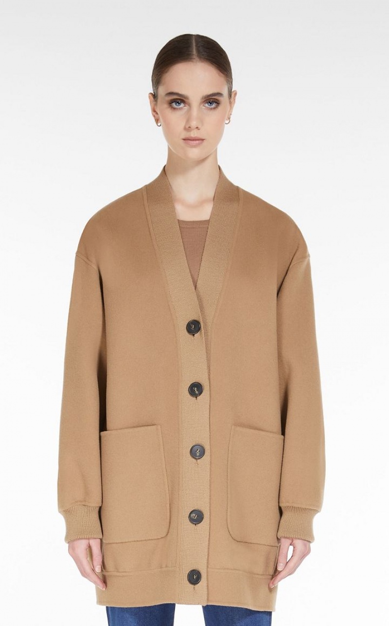 CAMEL MaxMara Long Wool Cardigan Knitwear | MMR593422