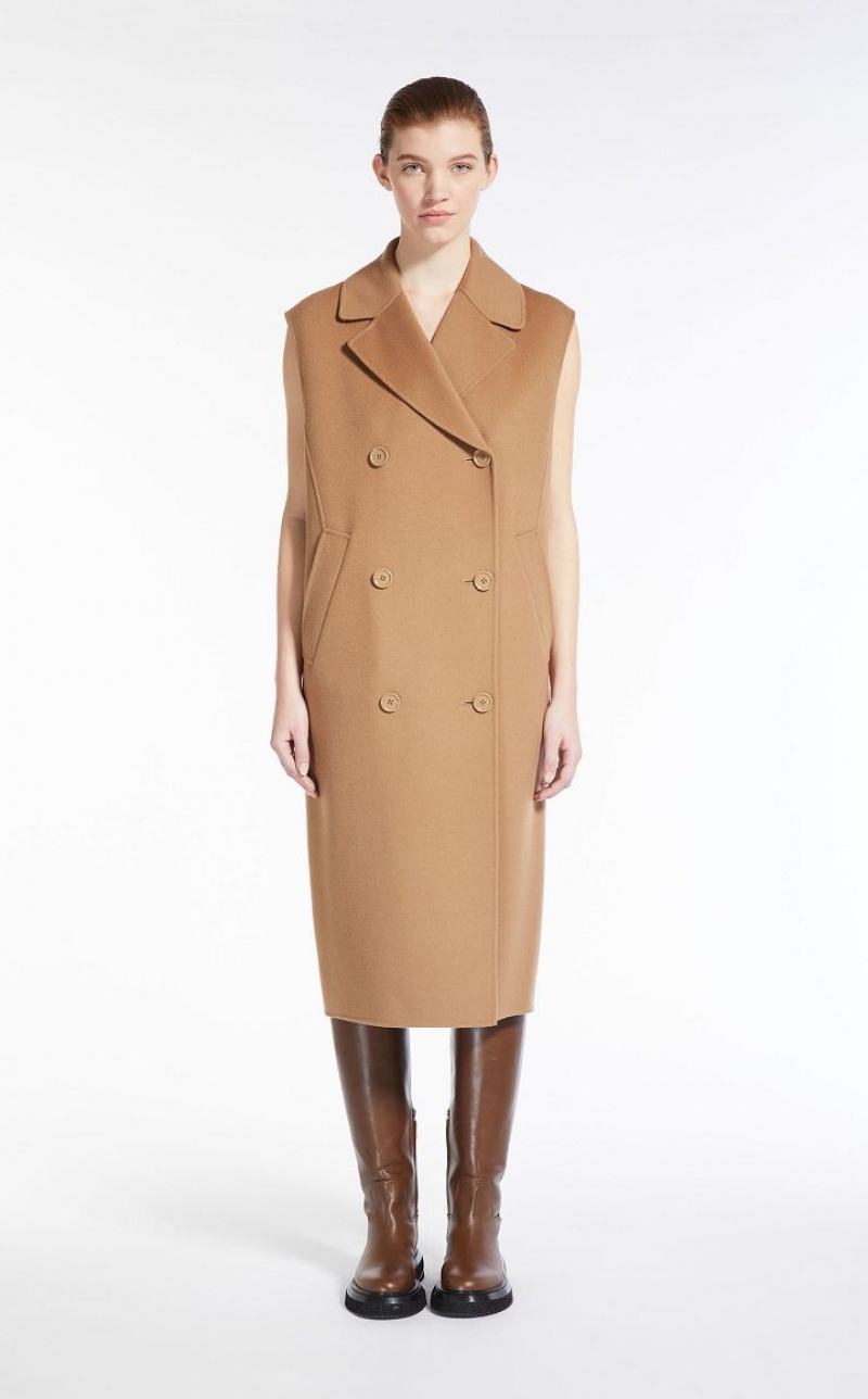 CAMEL MaxMara Long Wool Gilet Coats | MMR593859