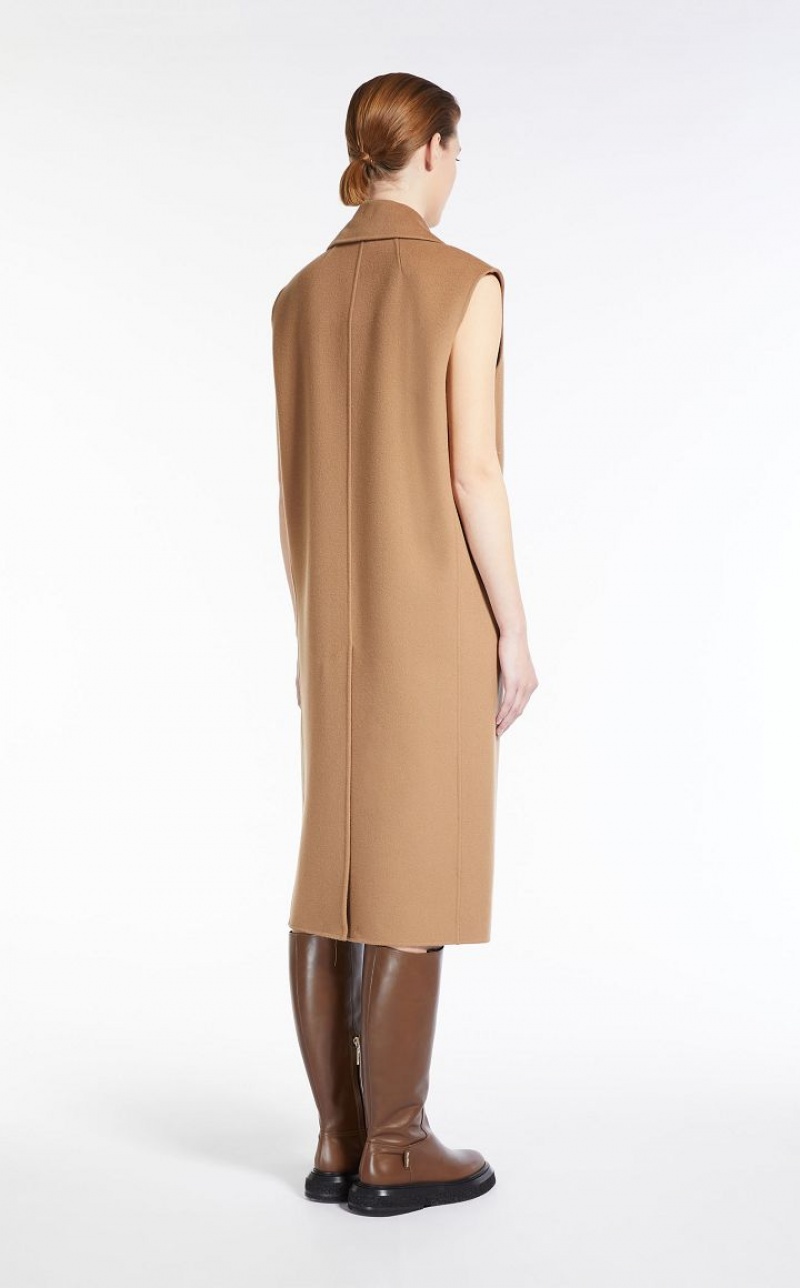 CAMEL MaxMara Long Wool Gilet Coats | MMR593859