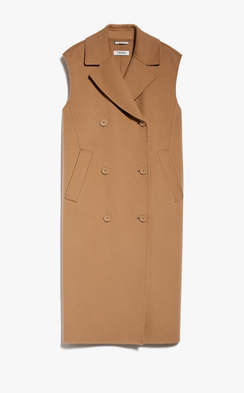 CAMEL MaxMara Long Wool Gilet Coats | MMR593859