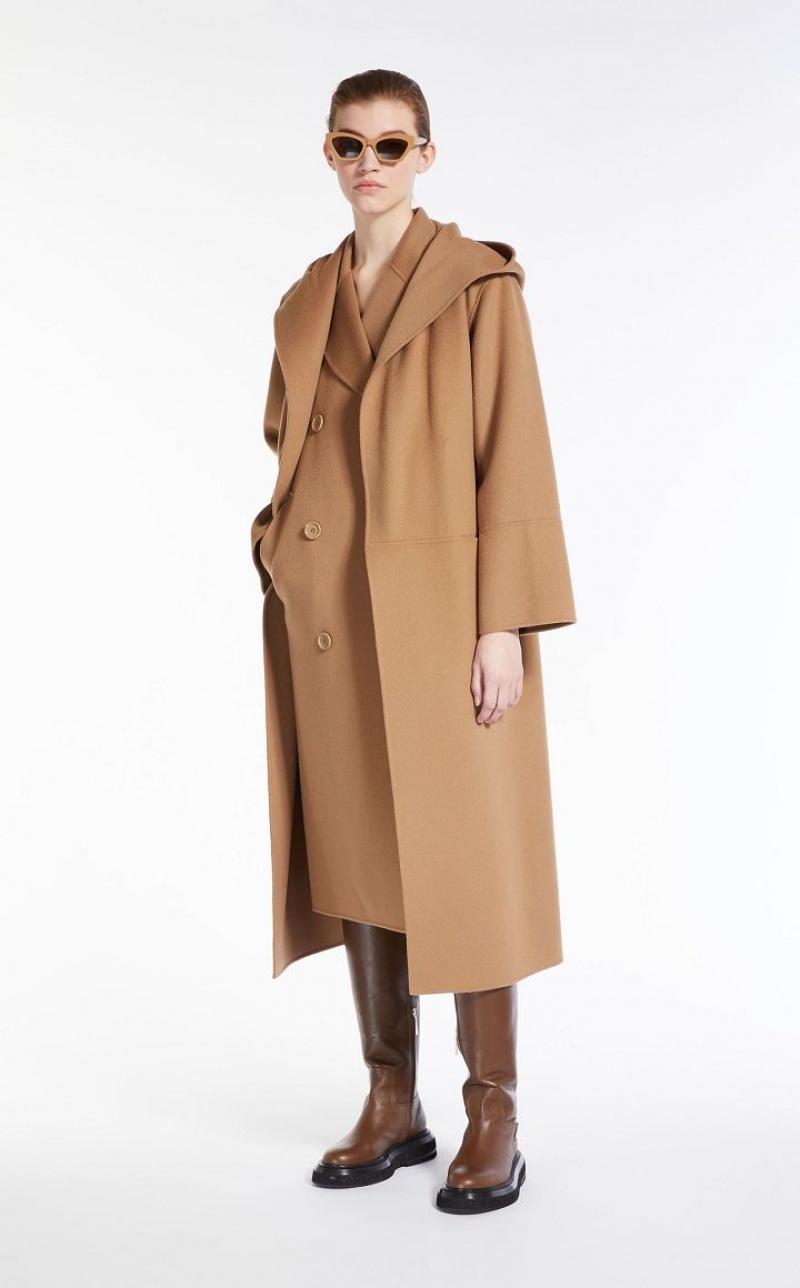 CAMEL MaxMara Long Wool Gilet Coats | MMR593859