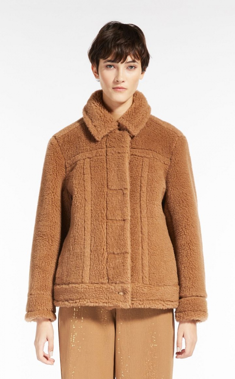 CAMEL MaxMara Short Jacket In Teddy Fabric Coats | MMR593858