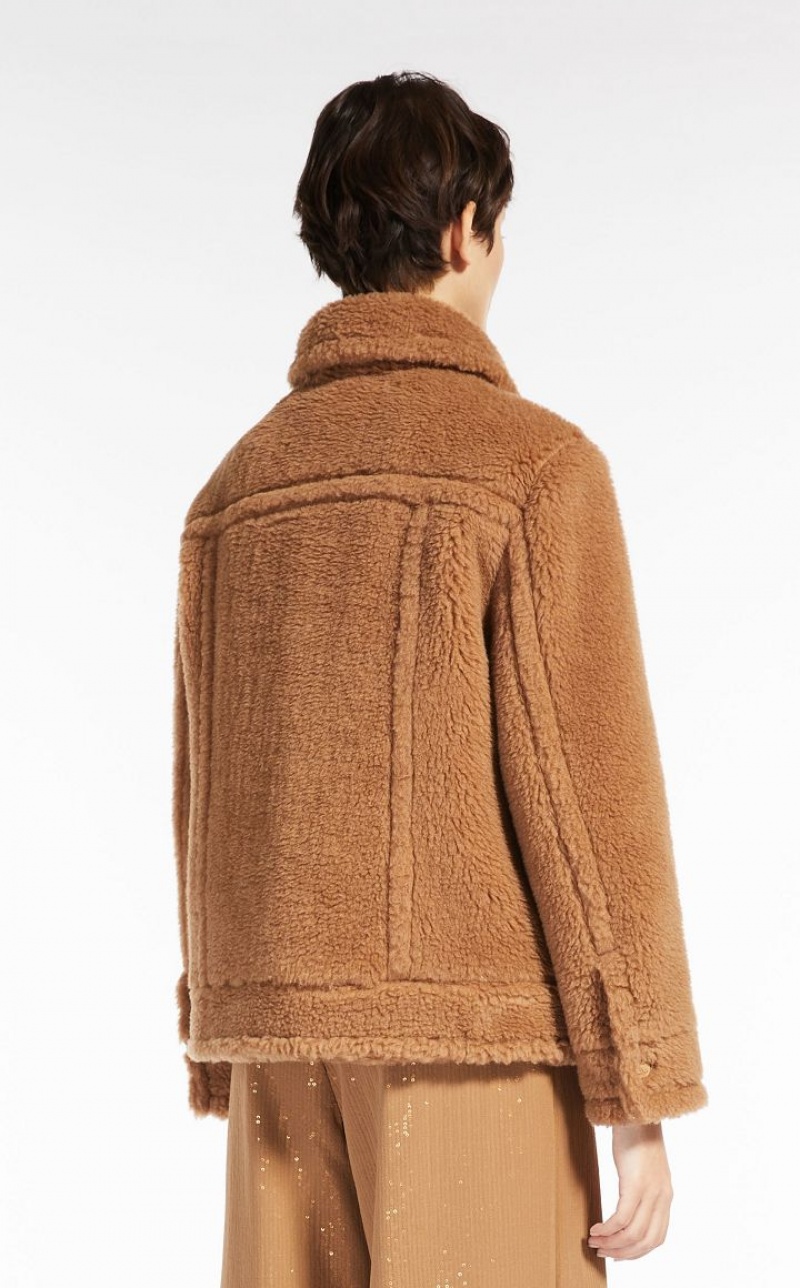 CAMEL MaxMara Short Jacket In Teddy Fabric Coats | MMR593858