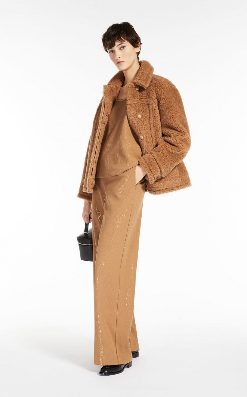 CAMEL MaxMara Short Jacket In Teddy Fabric Coats | MMR593858