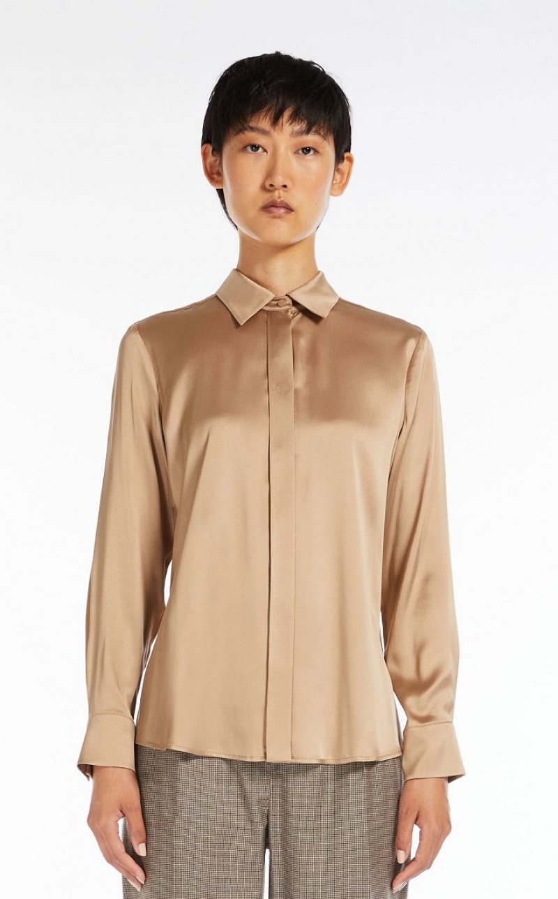 CAMEL MaxMara Silk Satin Blouses | MMR593627