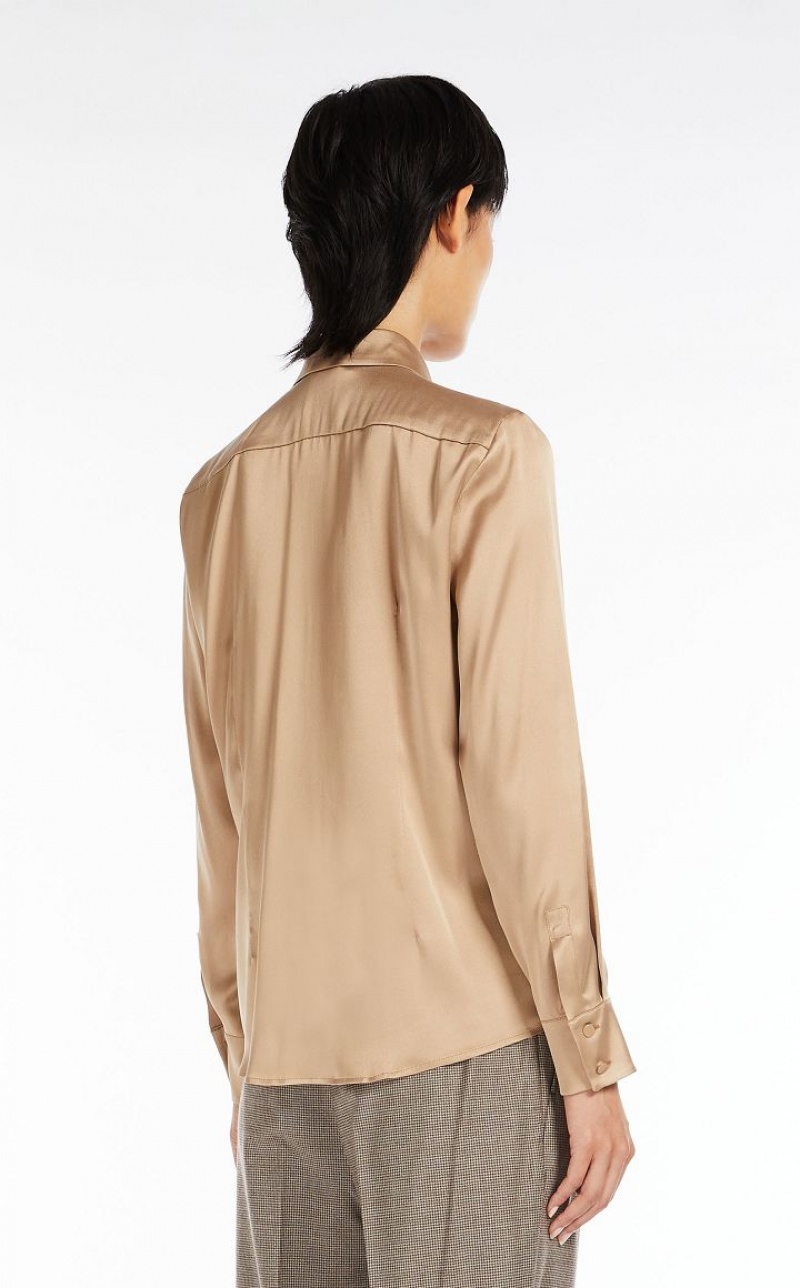 CAMEL MaxMara Silk Satin Blouses | MMR593627