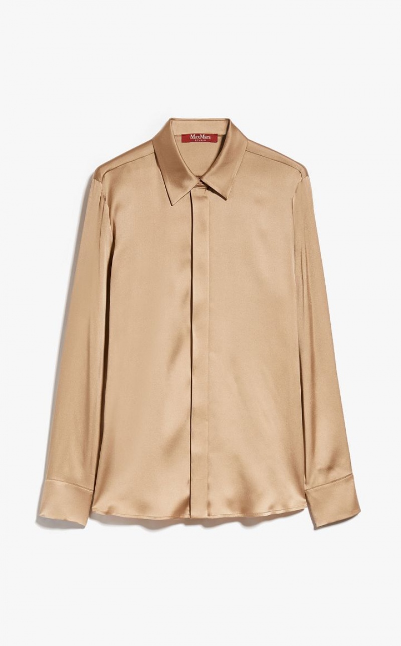 CAMEL MaxMara Silk Satin Blouses | MMR593627