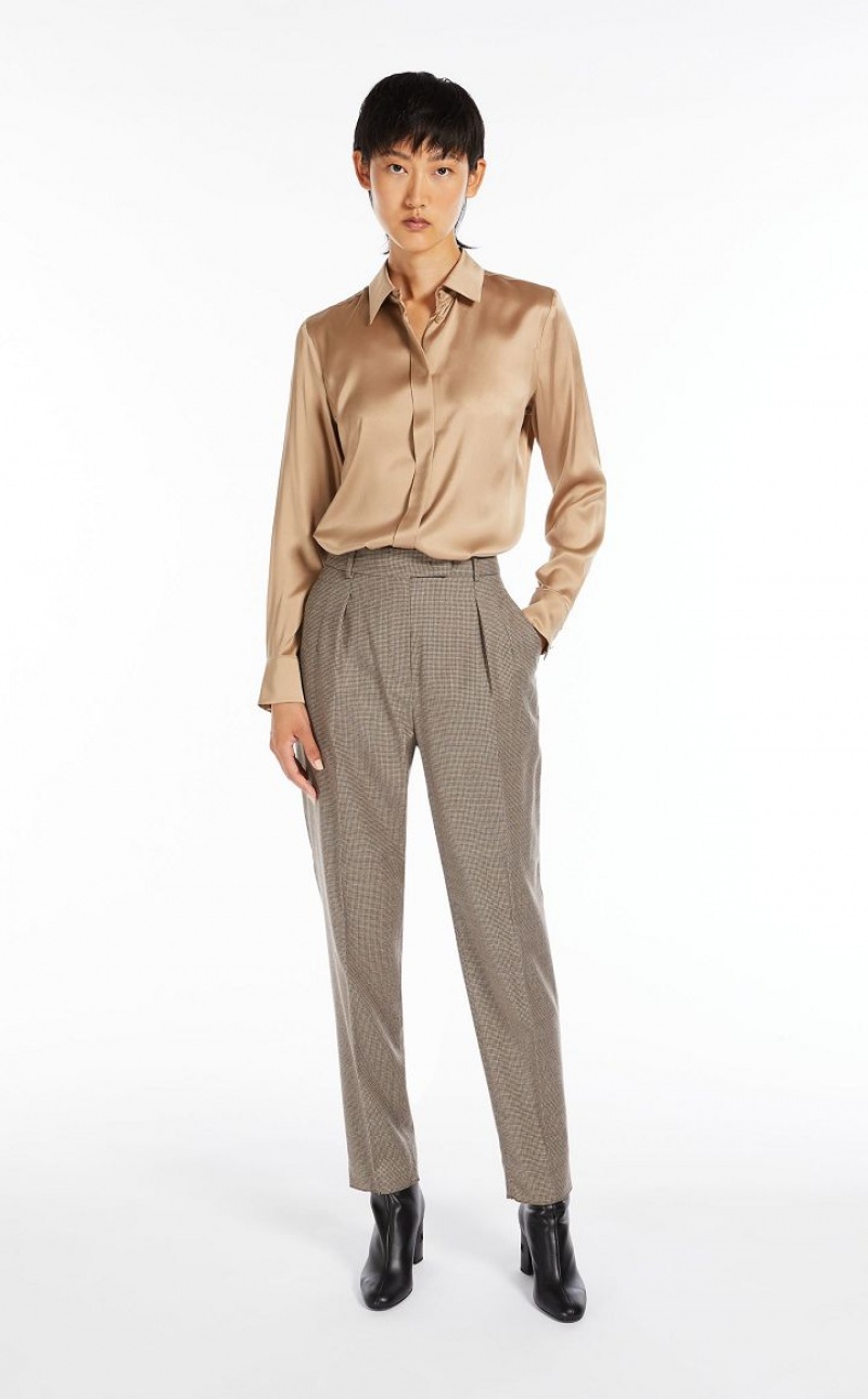 CAMEL MaxMara Silk Satin Blouses | MMR593627