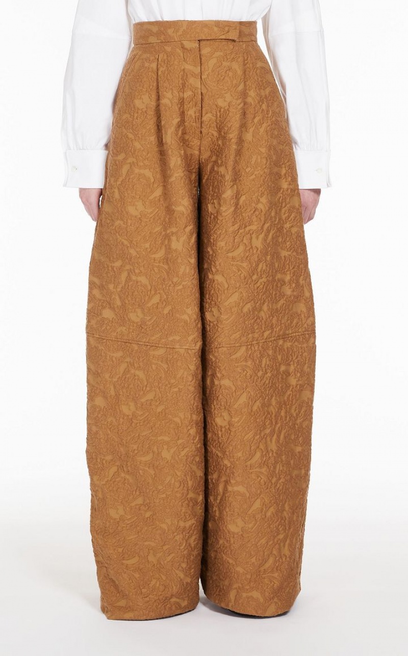 CAMEL MaxMara Wide In Brocade Jacquard Trousers | MMR593739