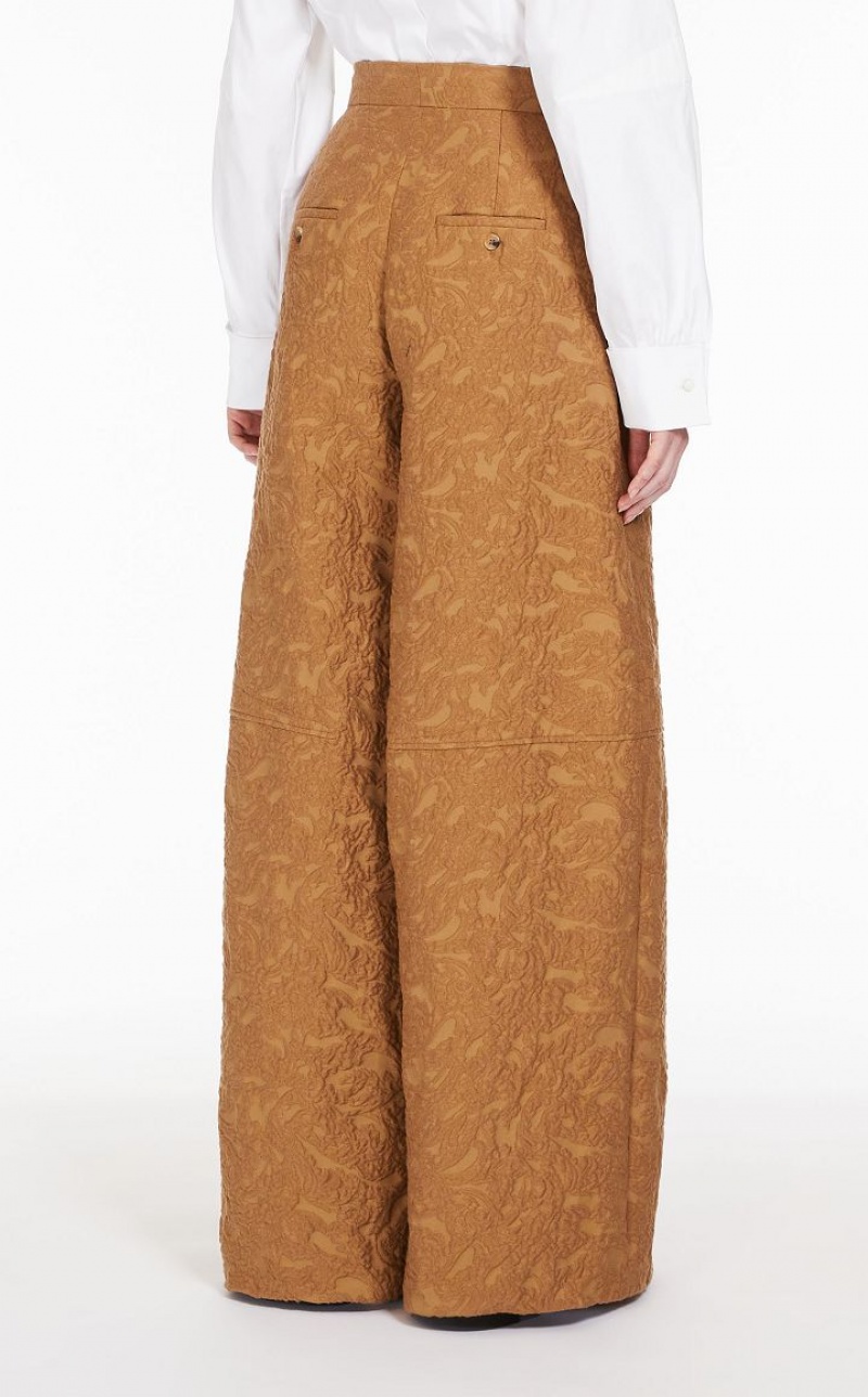 CAMEL MaxMara Wide In Brocade Jacquard Trousers | MMR593739