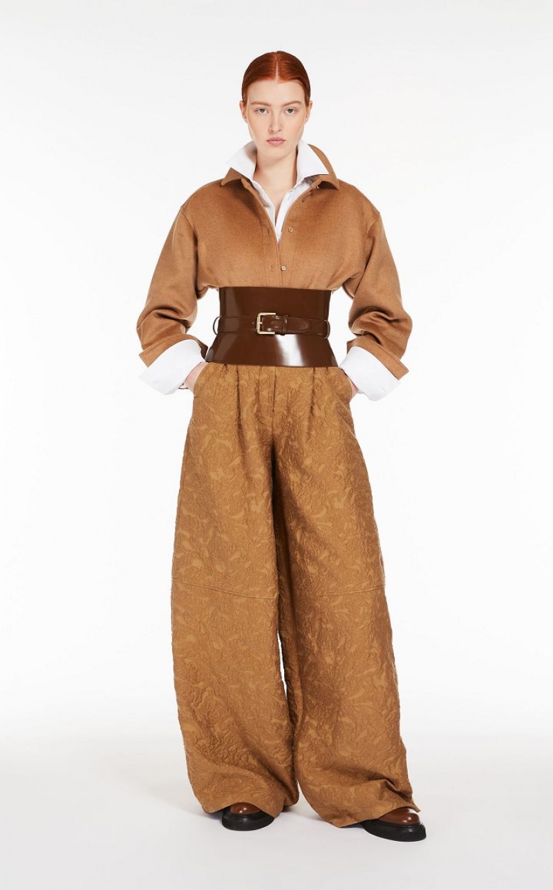 CAMEL MaxMara Wide In Brocade Jacquard Trousers | MMR593739