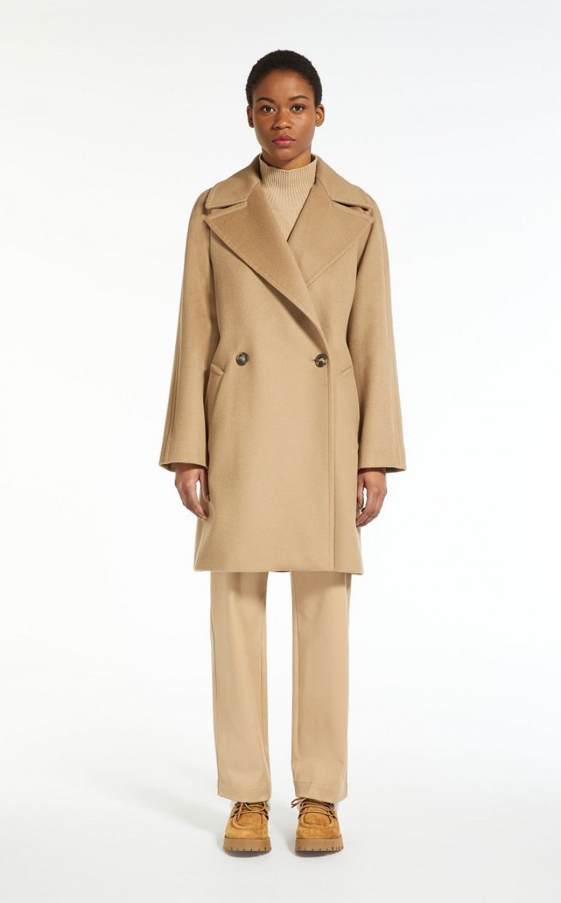 CAMEL MaxMara Wool Broadcloth Coats | MMR593860