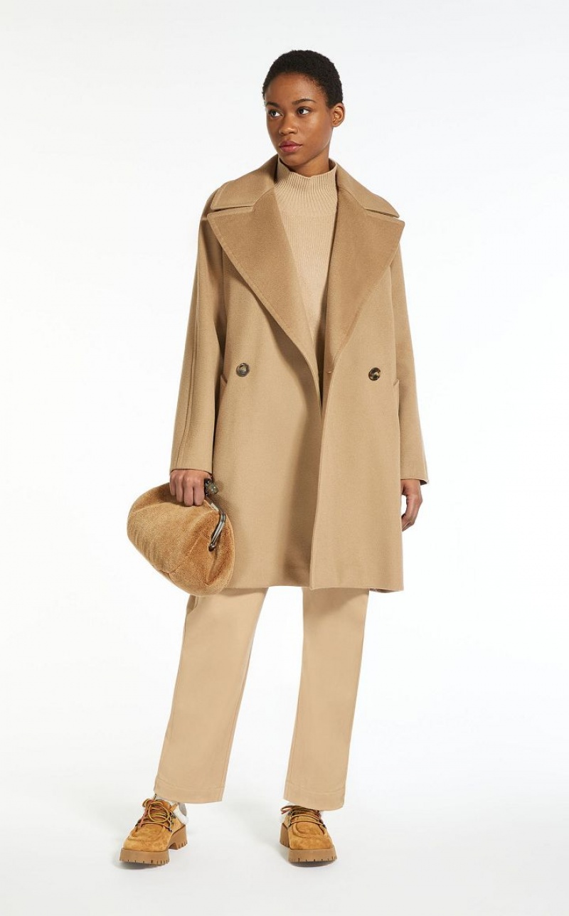 CAMEL MaxMara Wool Broadcloth Coats | MMR593860