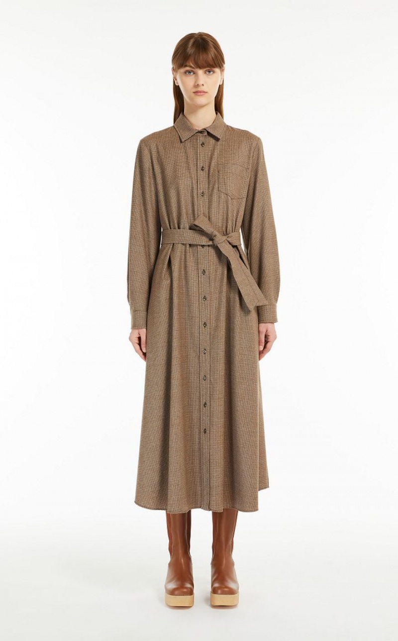 CAMEL MaxMara Wool Flannel Dresses | MMR593402