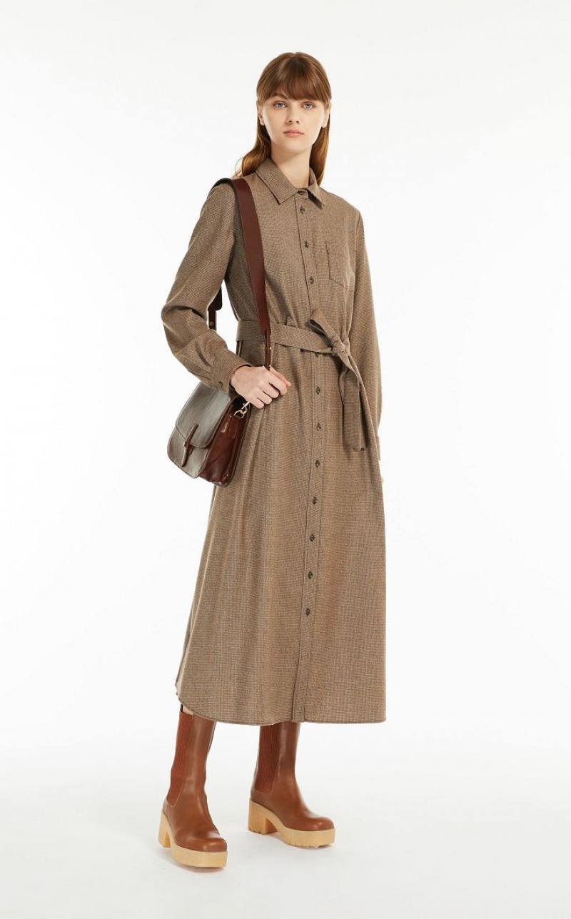 CAMEL MaxMara Wool Flannel Dresses | MMR593402