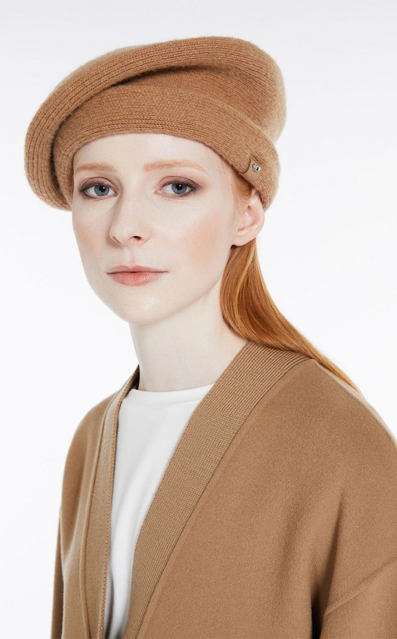 CAMEL MaxMara Wool Knit Beret Hat | MMR594320