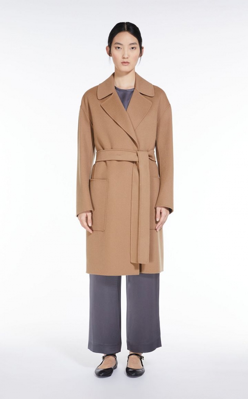 CAMEL MaxMara Wool Robe Coats | MMR593936